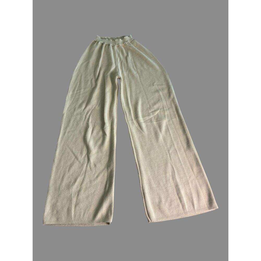 PrettyLittleThing Women's Cream Knit Wide Leg Pants Size Medium
